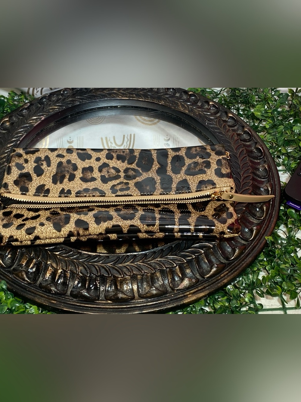 Leopard Print Zip Pouch - Gold and Black